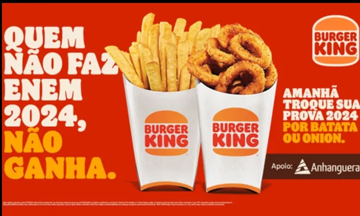 Faz Enem 2024  Ganhe Uma Batata Frita Ou Uma Onion Rings Mdia No Burguer King